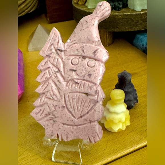 Christmas Snowman w/Tree Rare Pink Jasper Crystal - Picture 3 of 3